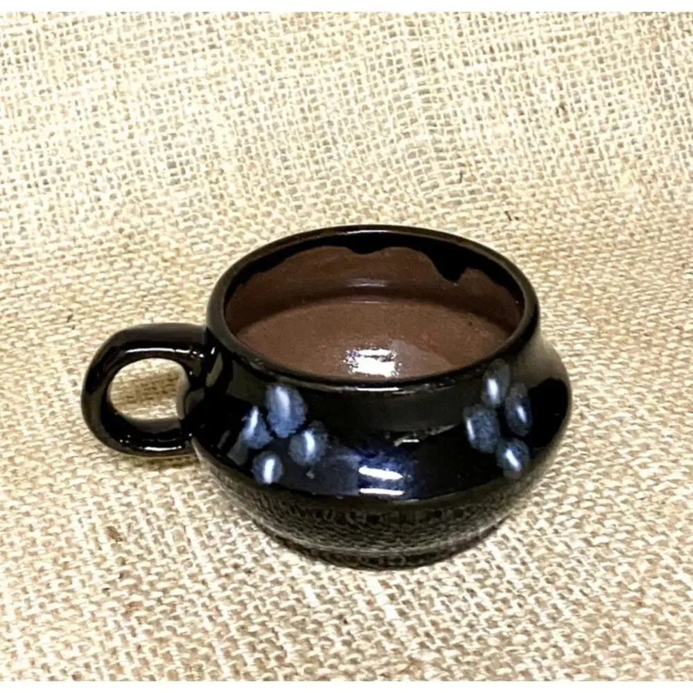 Vintage Black Glazed Squat Red Clay Teapot Set Hand Made
